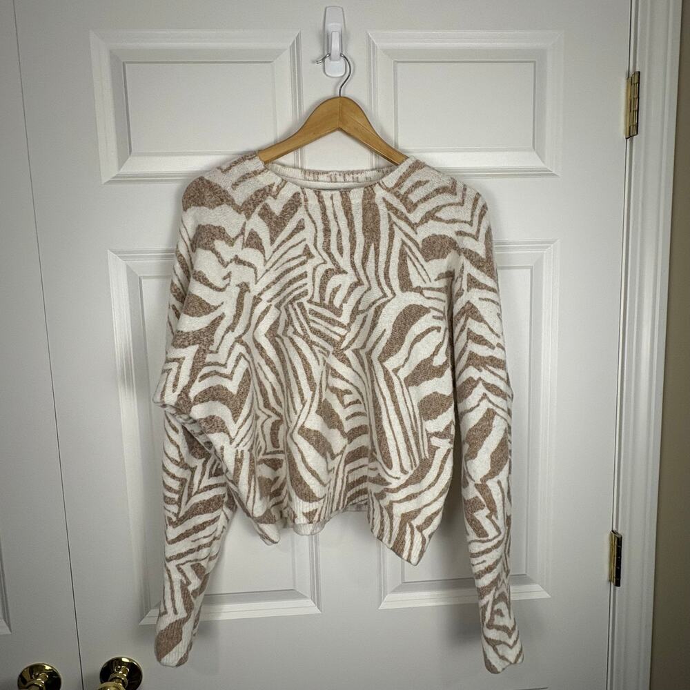 Nicole Miller Zebra Striped Brown And White Sweater Animal Print Oversized Small